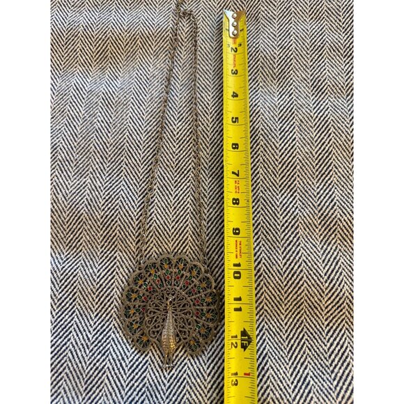 Vintage Gold Peacock Pendant Necklace With Enamel Detailing & Chain - Picture 6 of 9
